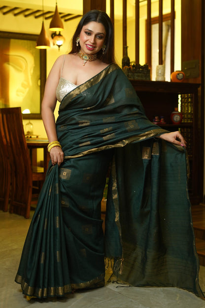 Deep Green Cotton Silk Saree