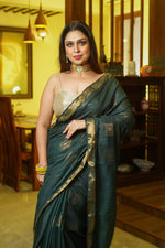 Load image into Gallery viewer, Deep Green Cotton Silk Saree
