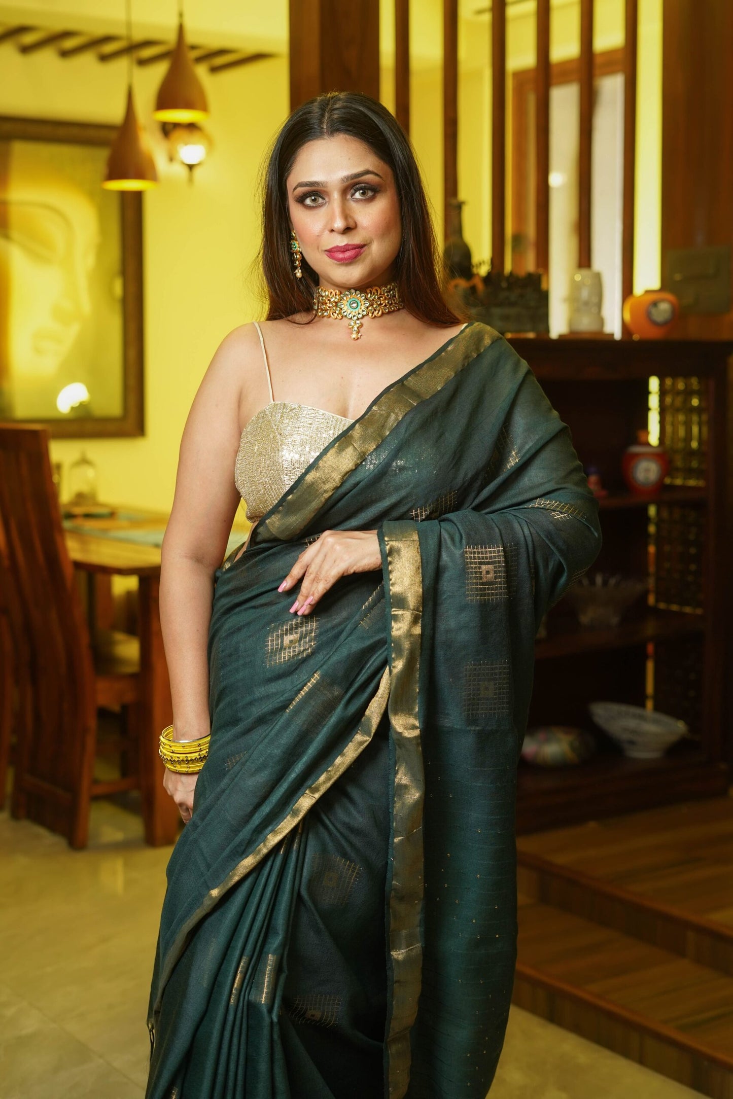 Deep Green Cotton Silk Saree