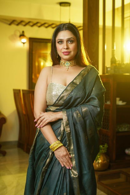 Deep Green Cotton Silk Saree