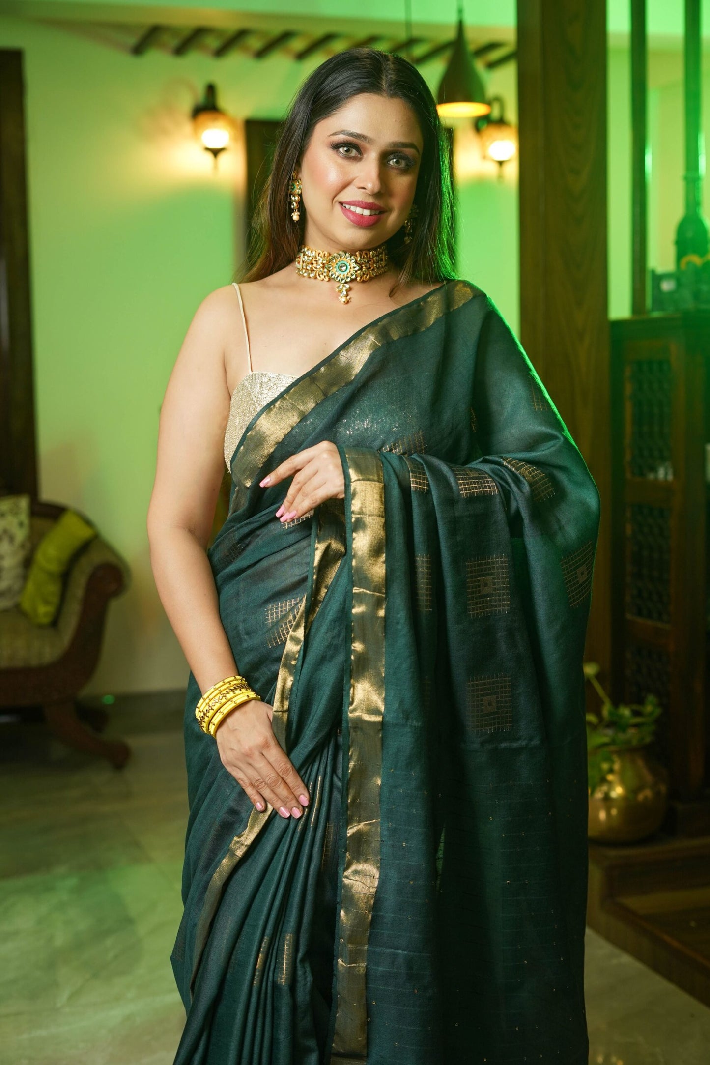 Deep Green Cotton Silk Saree