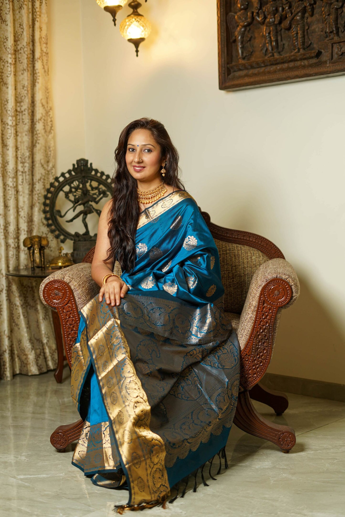 Cobalt Blue Gadwal Silk Saree