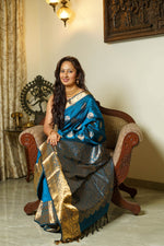Load image into Gallery viewer, Cobalt Blue Gadwal Silk Saree
