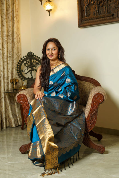 Cobalt Blue Gadwal Silk Saree