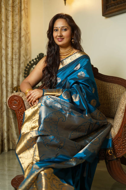 Cobalt Blue Gadwal Silk Saree