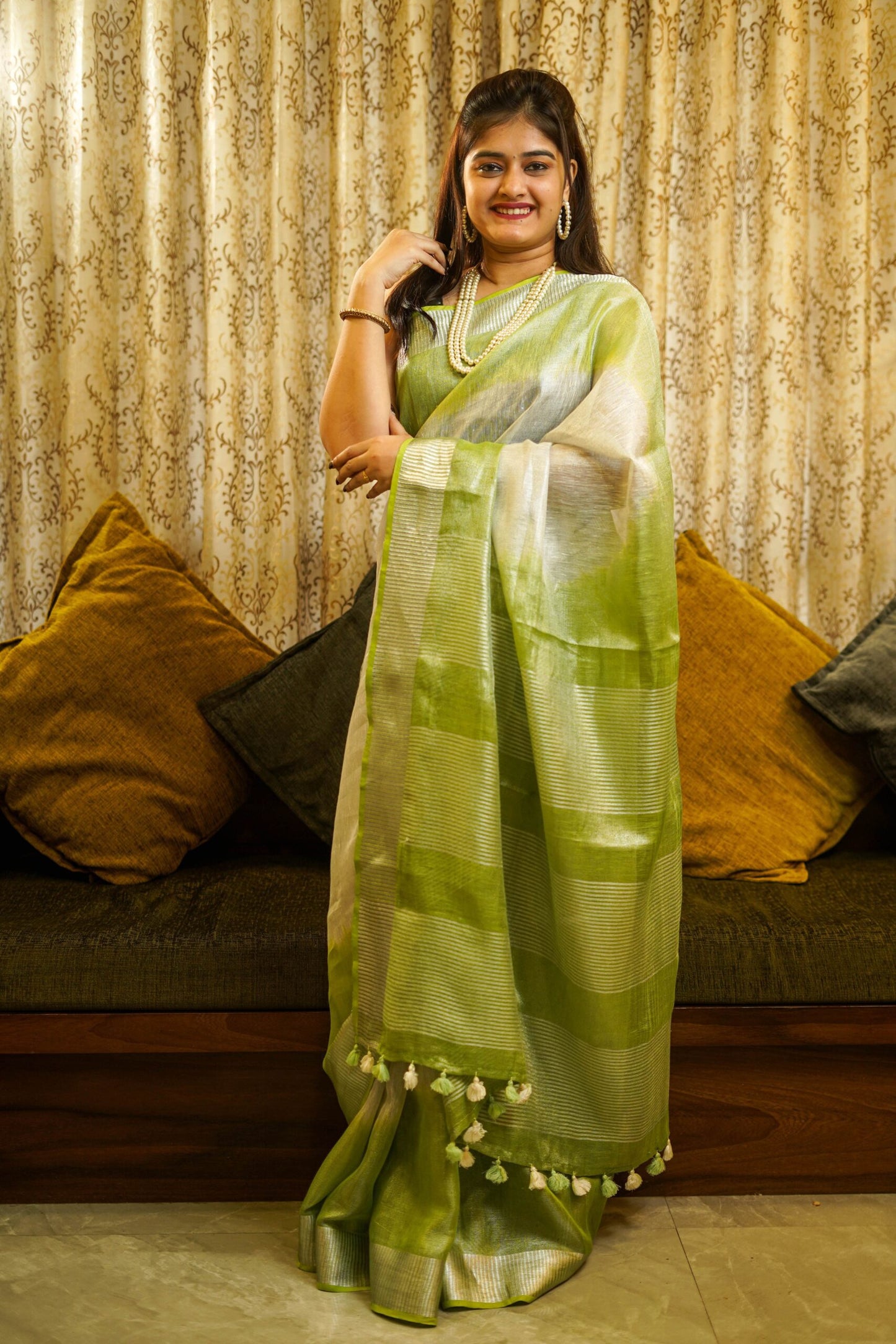 Green Linen Tissue Saree