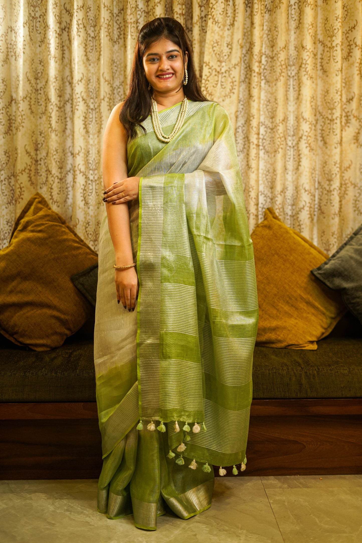 Green Linen Tissue Saree