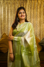 Load image into Gallery viewer, Green Linen Tissue Saree
