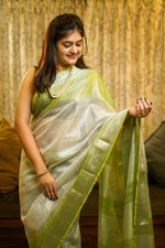 Load image into Gallery viewer, Green Linen Tissue Saree
