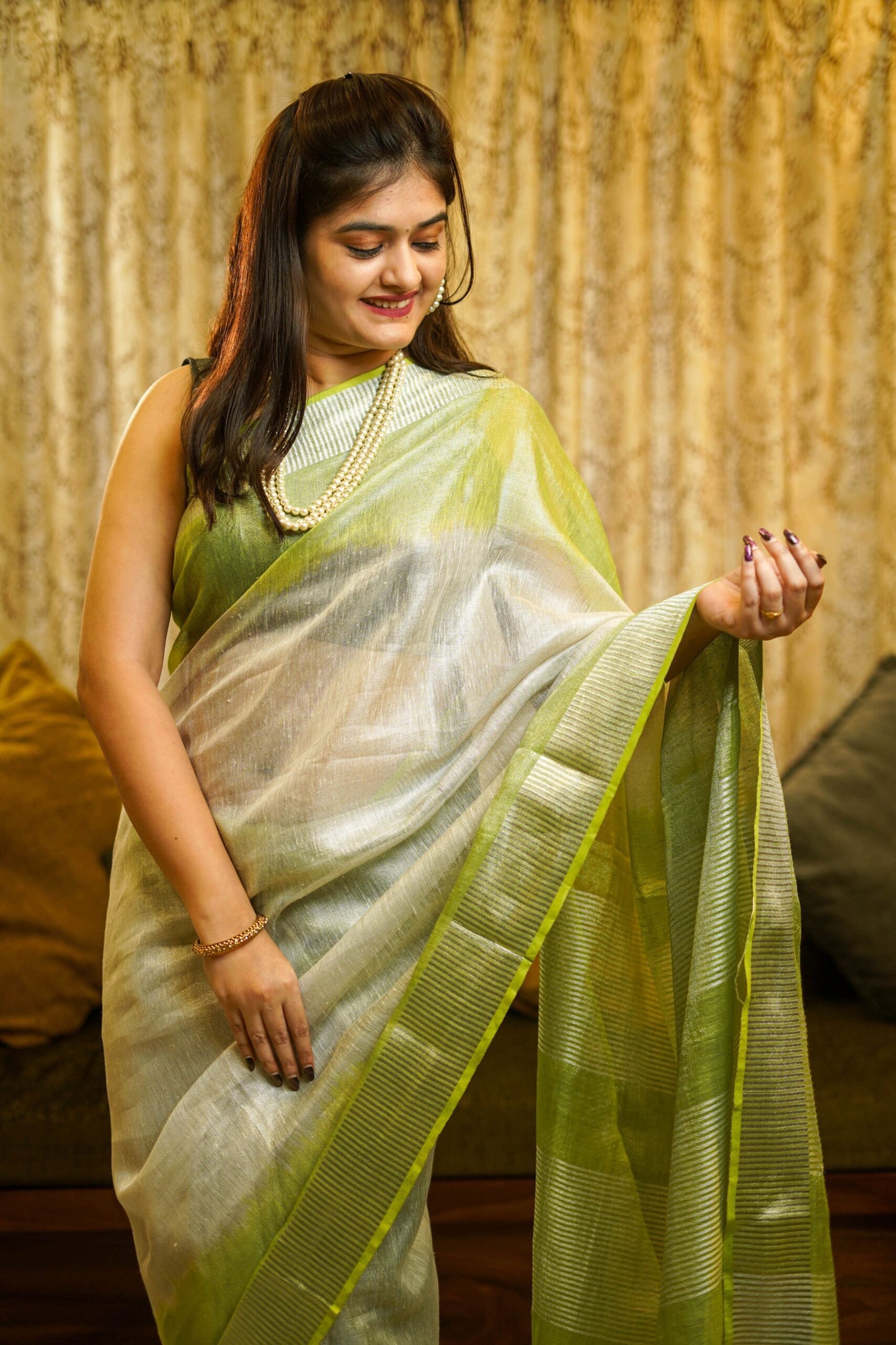 Green Linen Tissue Saree