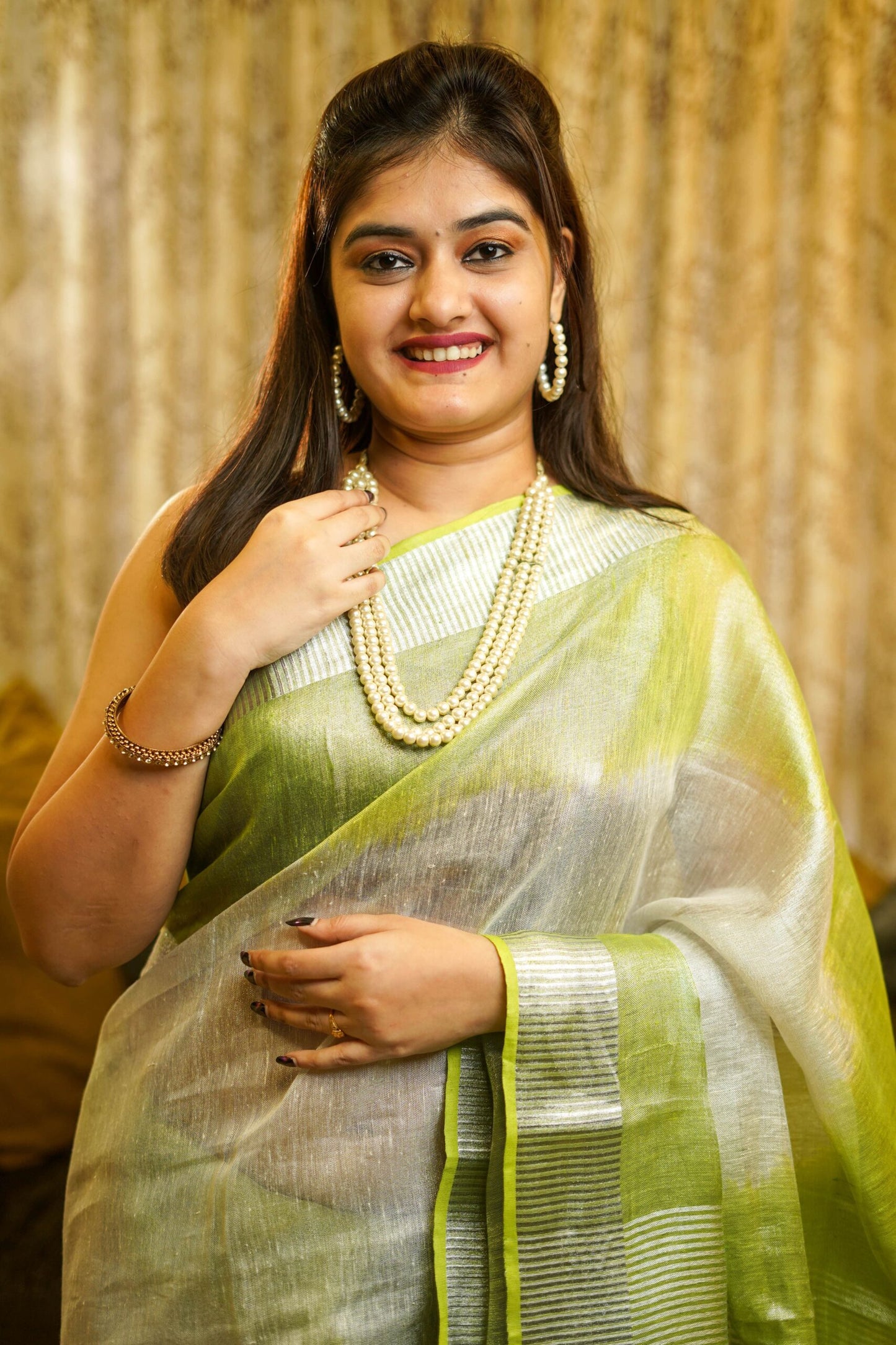 Green Linen Tissue Saree