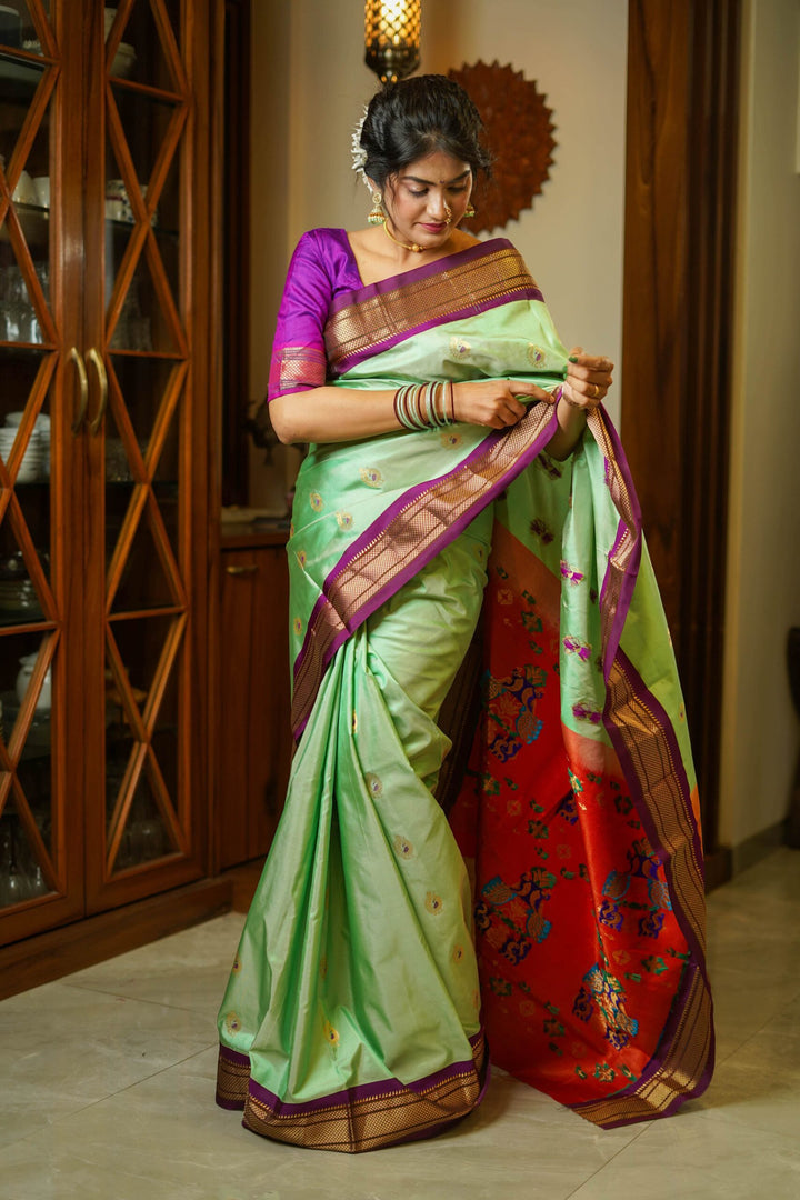 Pista Green Paithani Saree