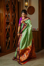 Load image into Gallery viewer, Pista Green Paithani Saree
