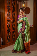 Load image into Gallery viewer, Pista Green Paithani Saree
