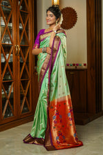 Load image into Gallery viewer, Pista Green Paithani Saree
