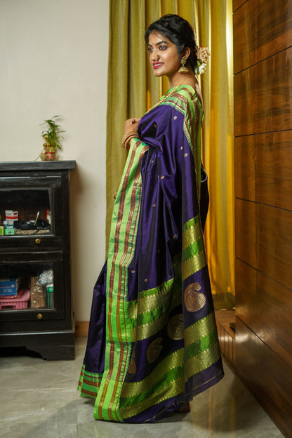 Indigo Narayanpeth Silk Saree