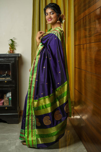 Indigo Narayanpeth Silk Saree