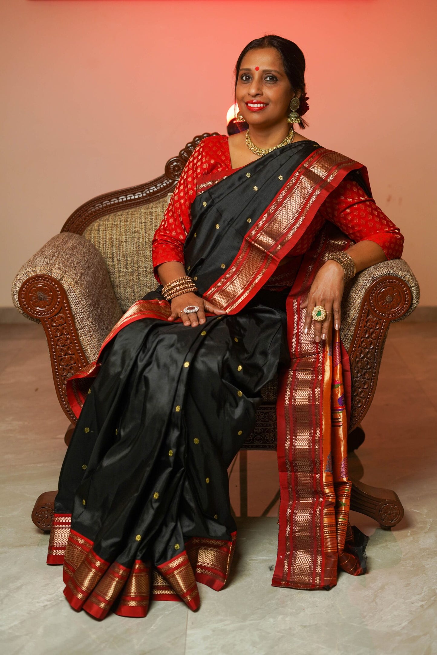 Black & Red Paithani Silk Saree