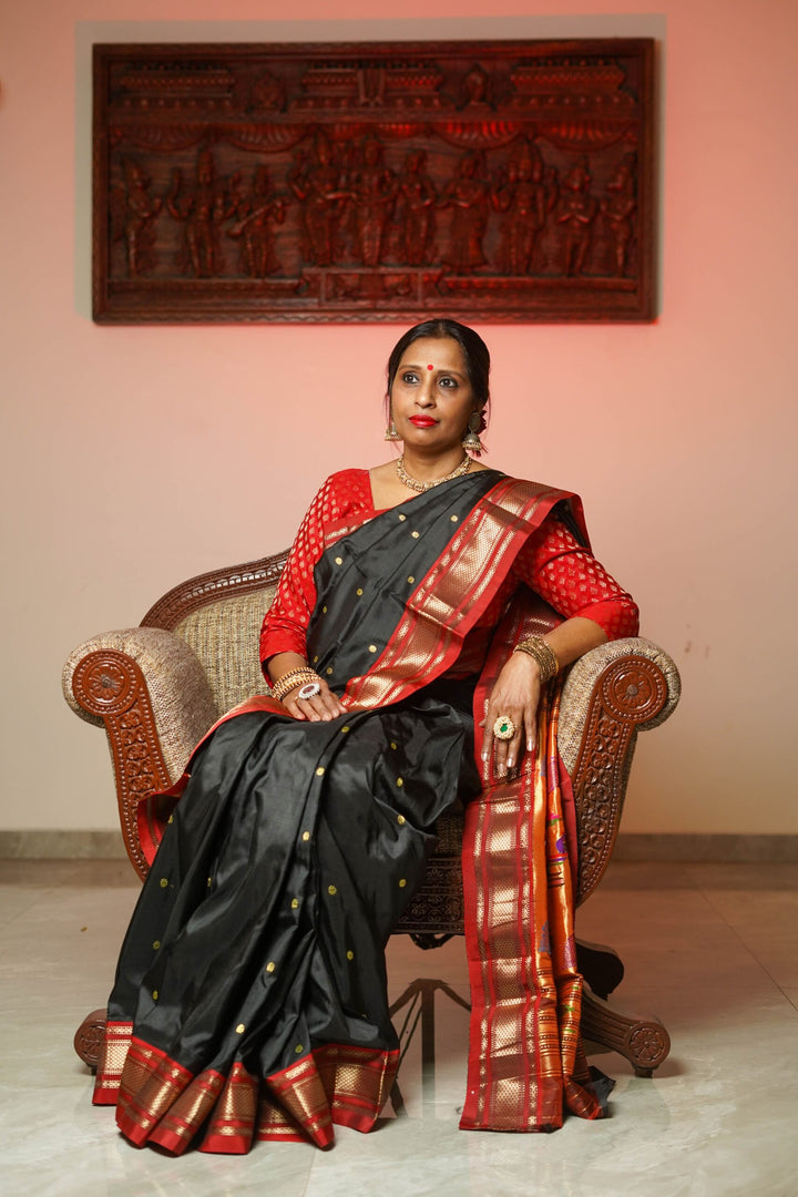 Black & Red Paithani Silk Saree