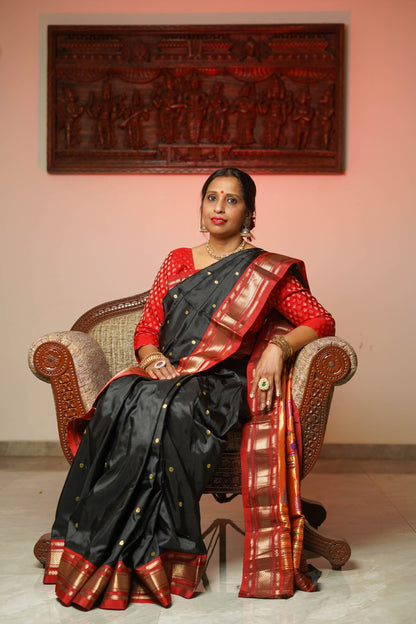 Black & Red Paithani Silk Saree