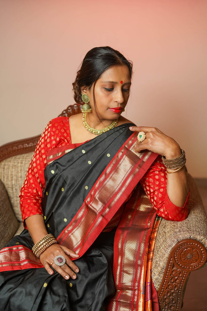Black & Red Paithani Silk Saree