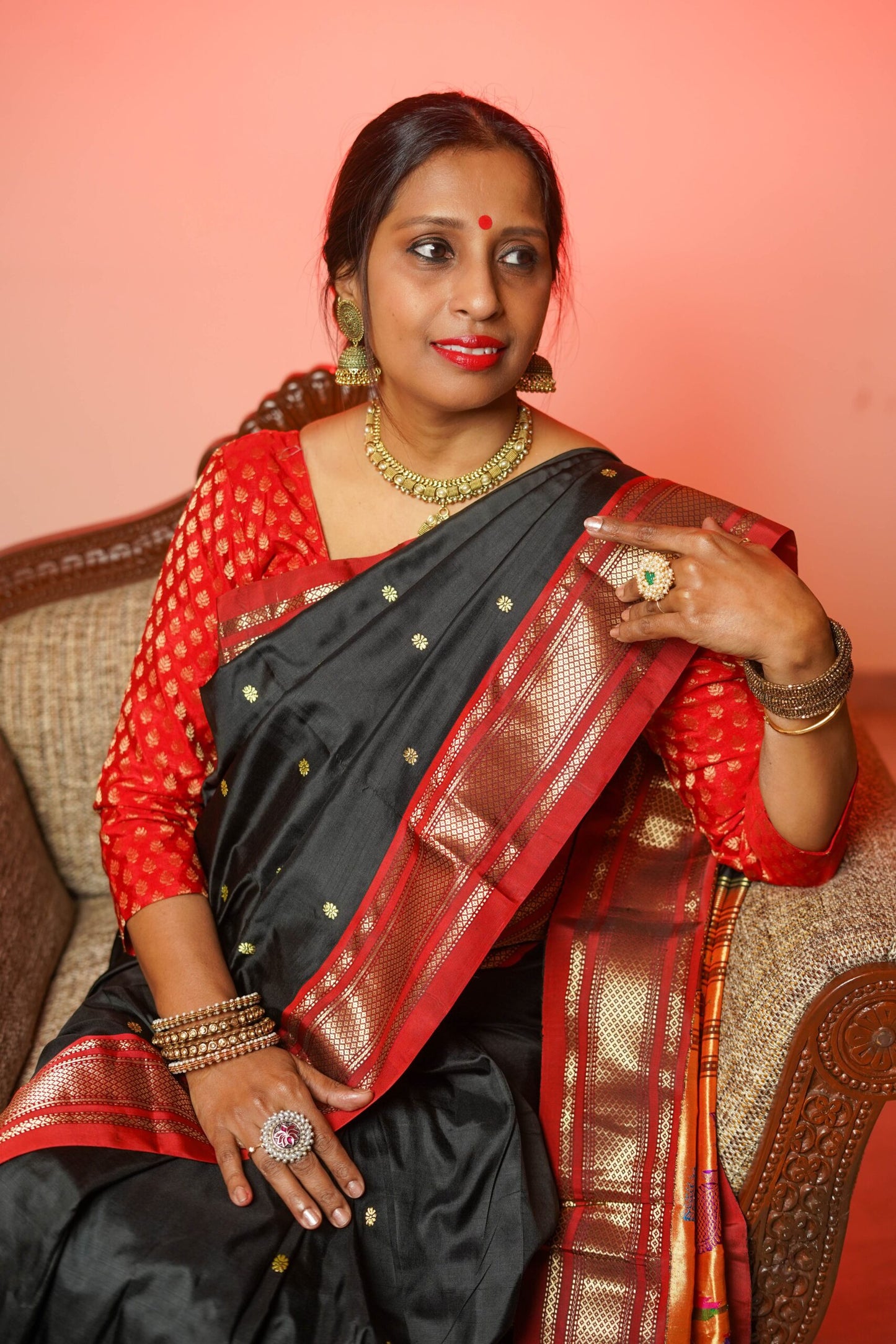 Black & Red Paithani Silk Saree