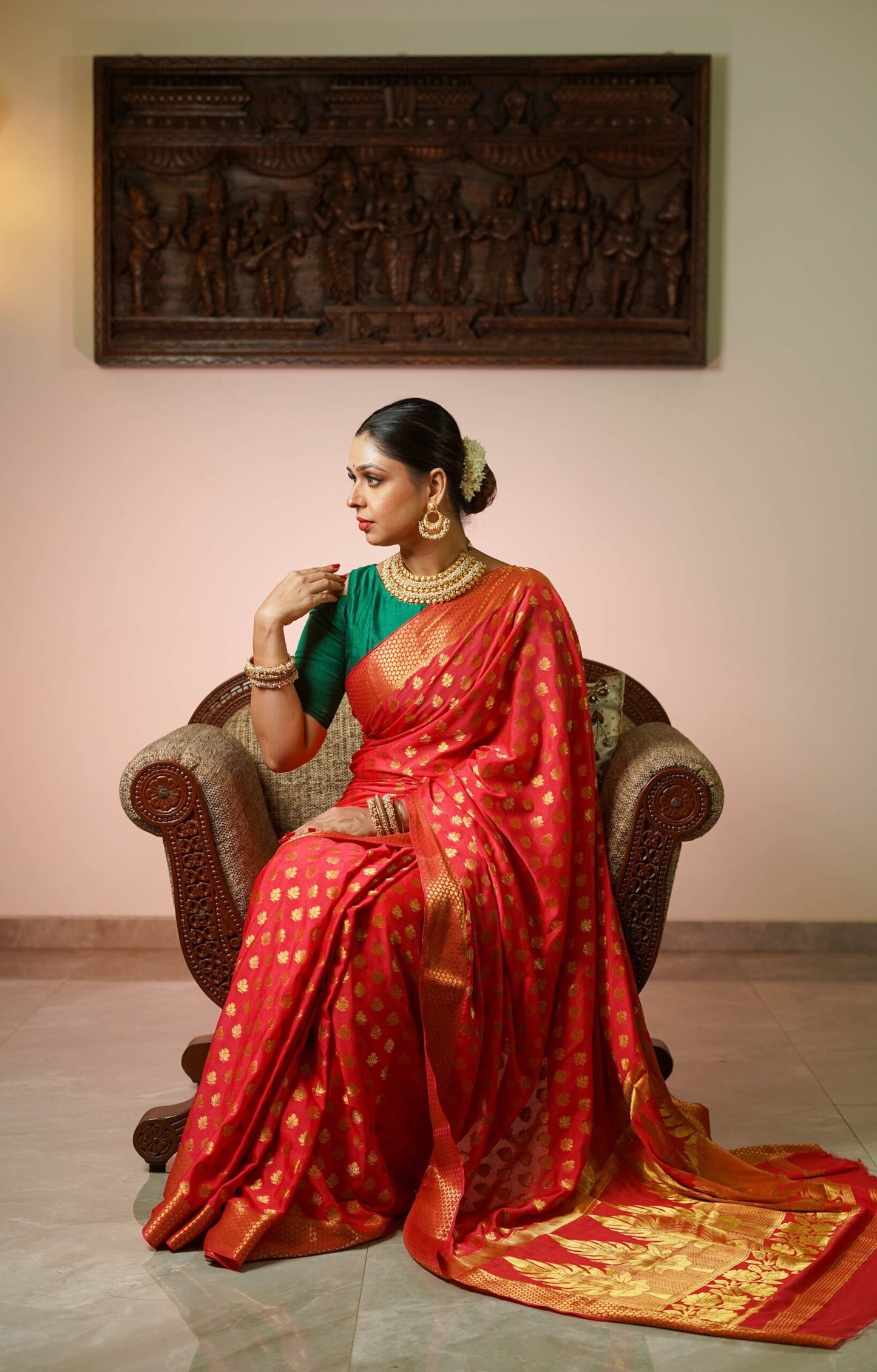 Peach Pink Georgette Saree