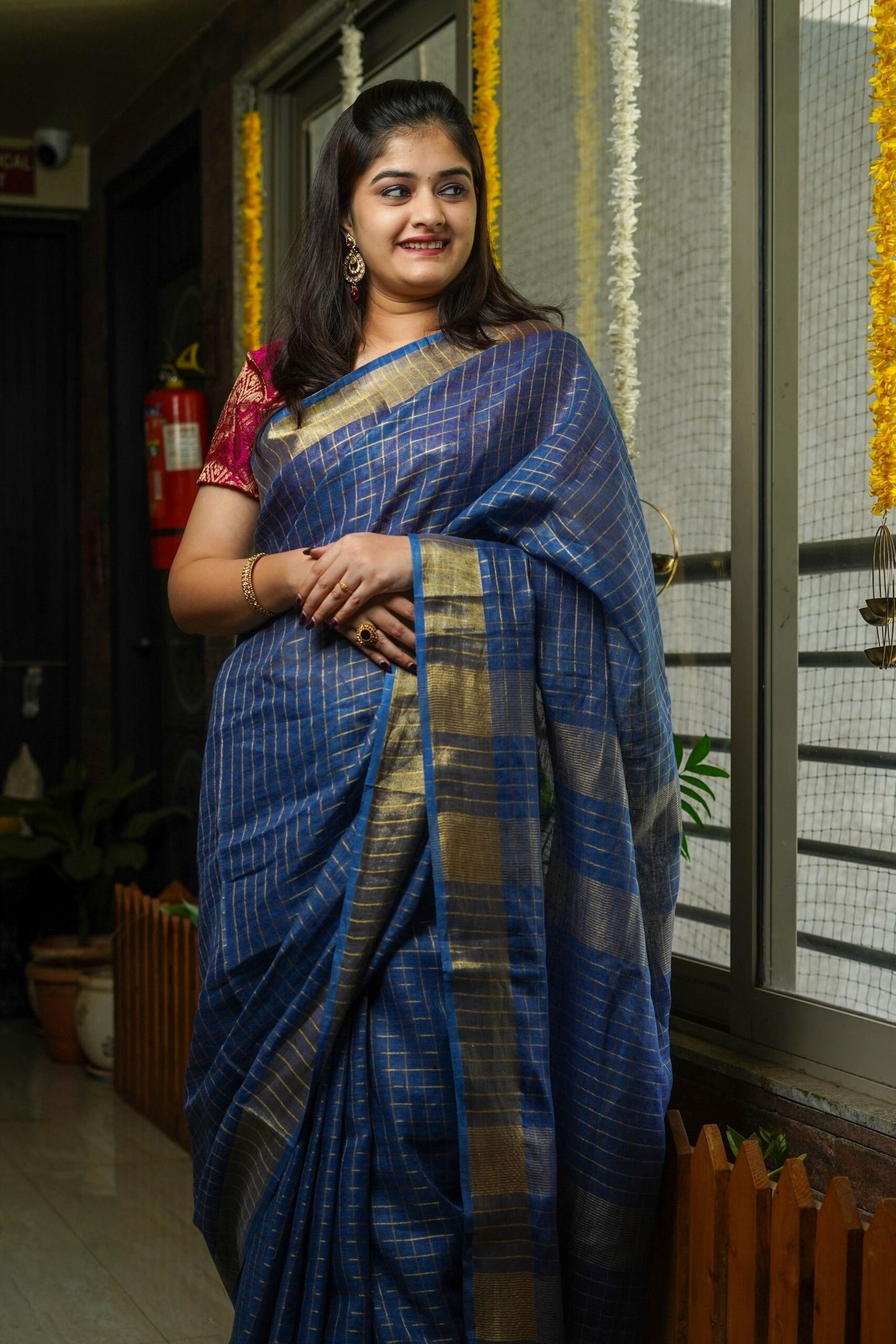 Lochmara blue Linen Saree