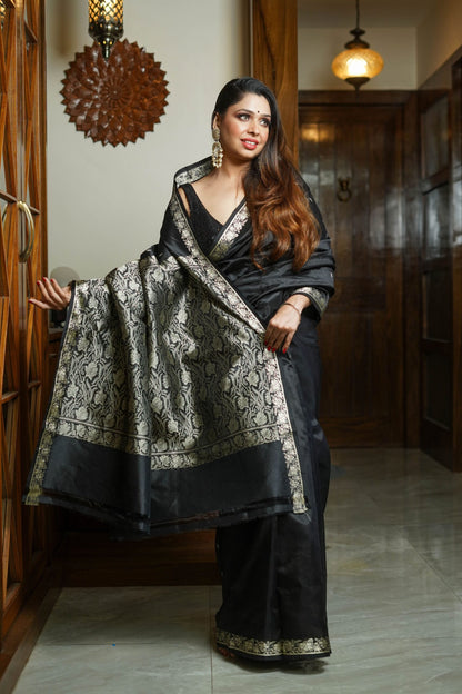 Black Vishnupuri Silk Saree