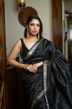 Load image into Gallery viewer, Black Vishnupuri Silk Saree
