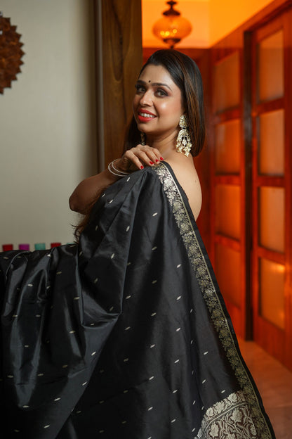 Black Vishnupuri Silk Saree