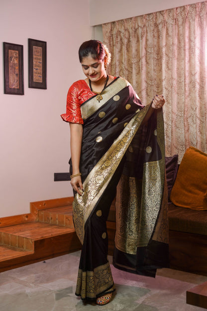 Black Pure Silk Saree