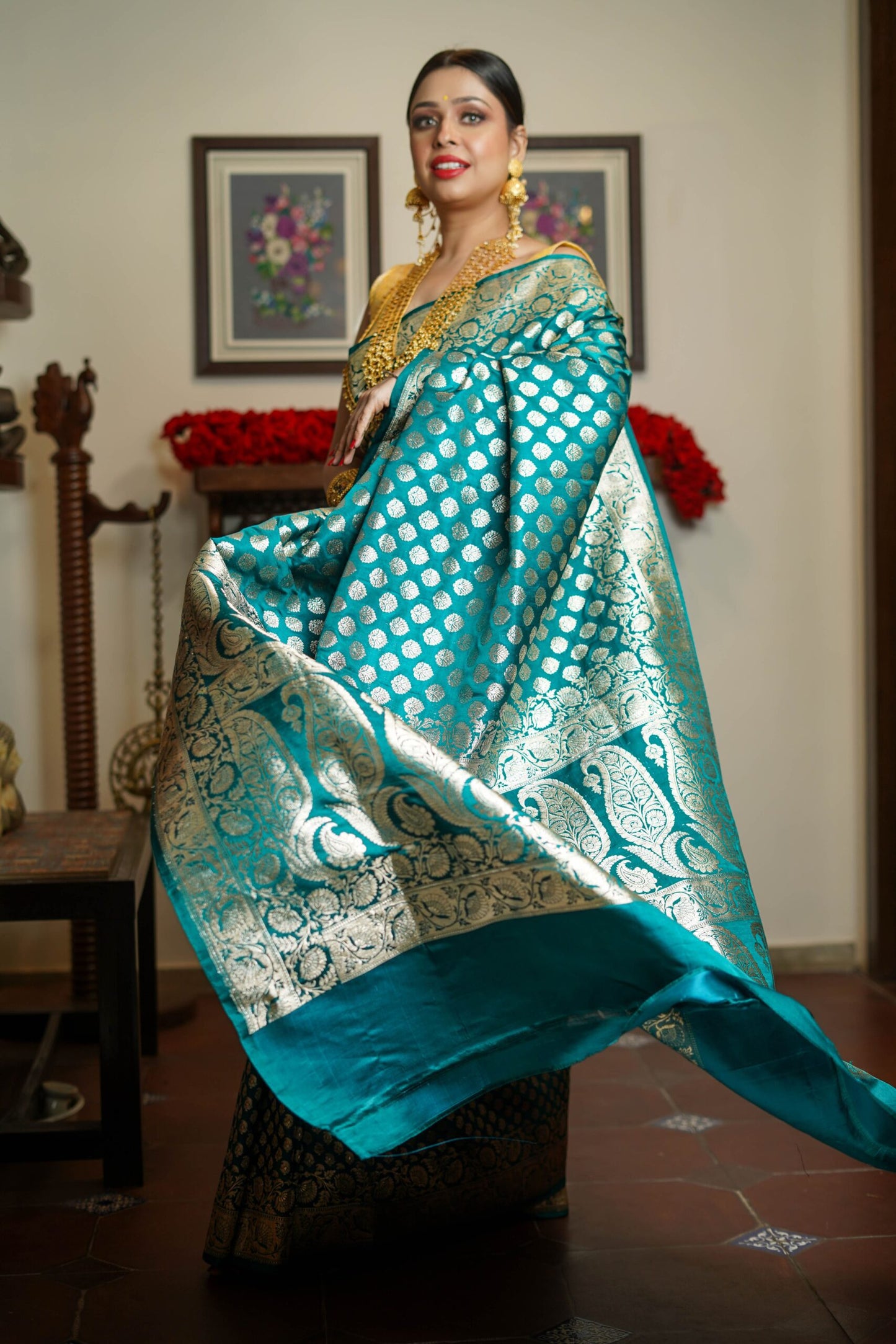 Rama Green Satin Silk Saree