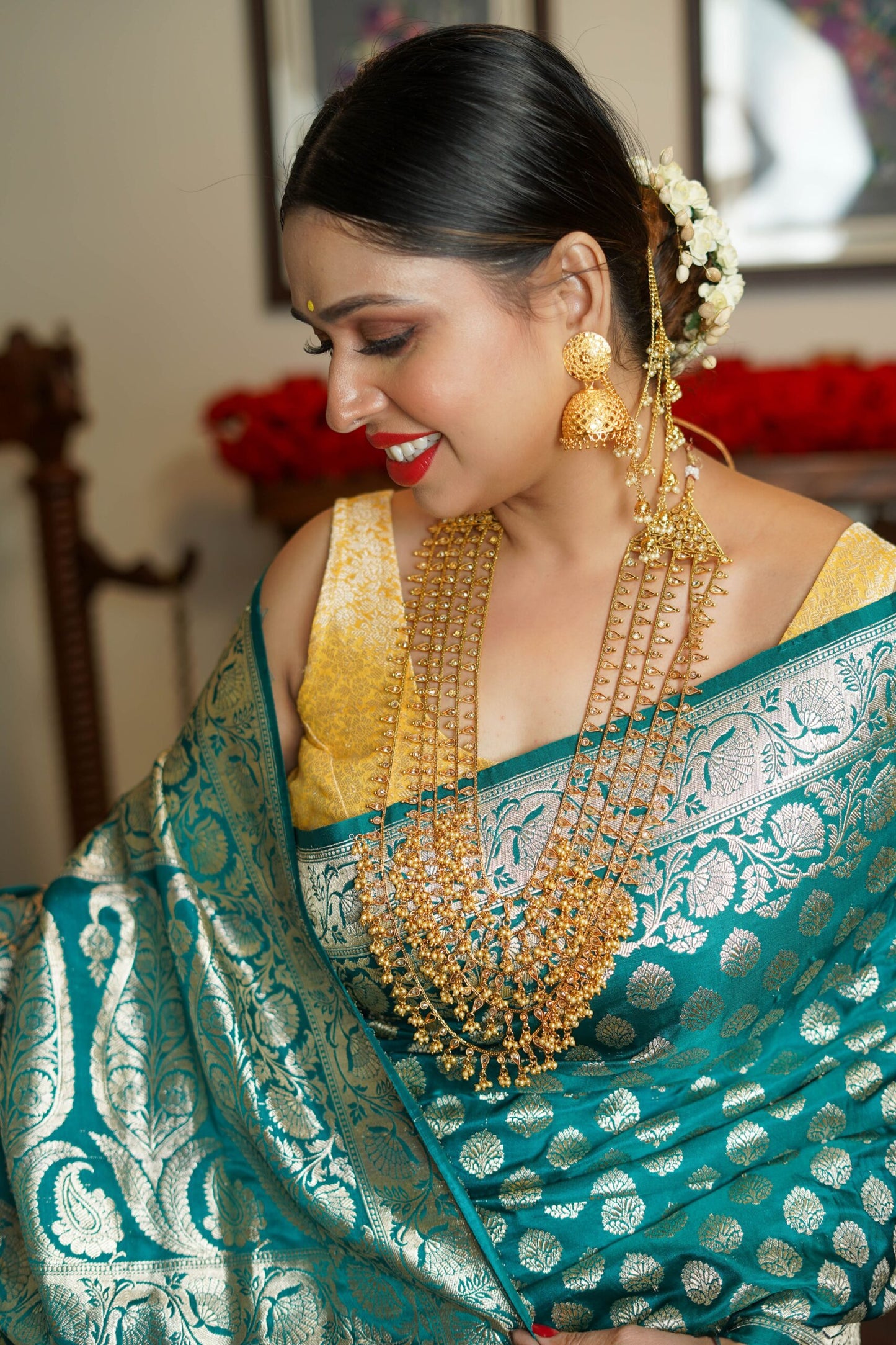 Rama Green Satin Silk Saree