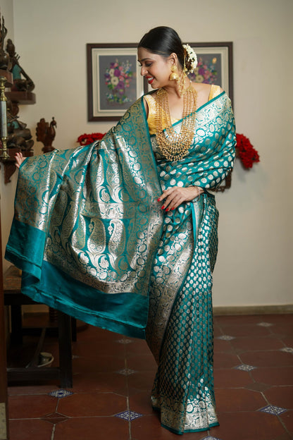 Rama Green Satin Silk Saree