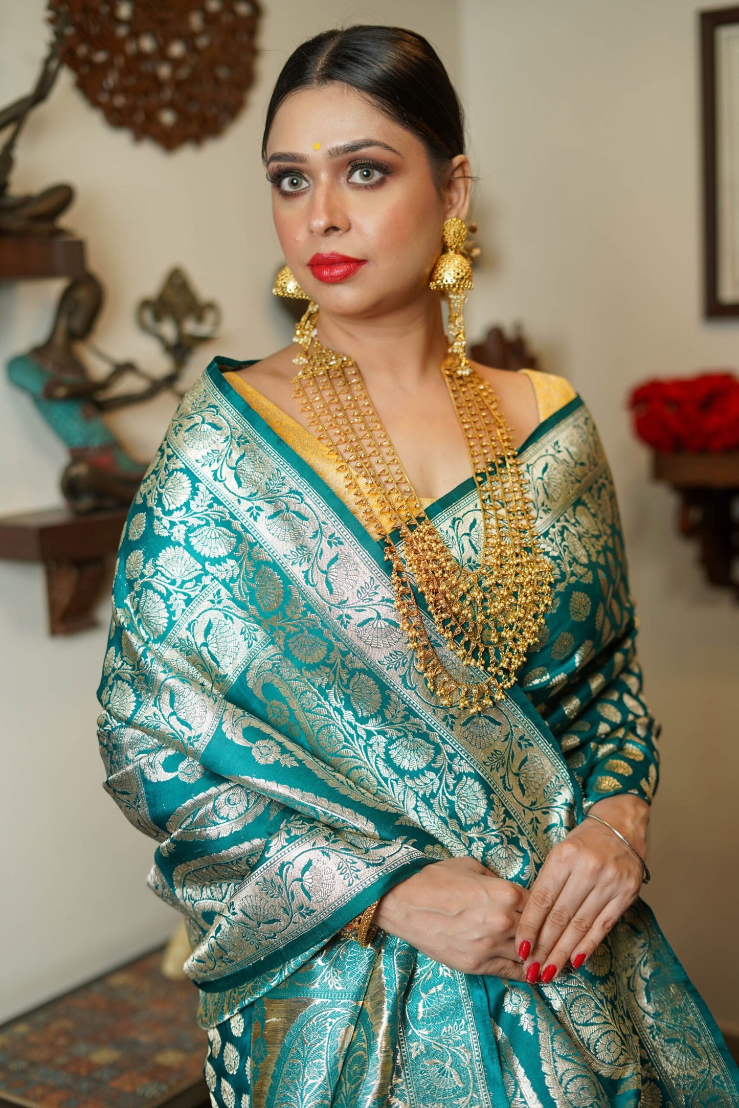 Rama Green Satin Silk Saree