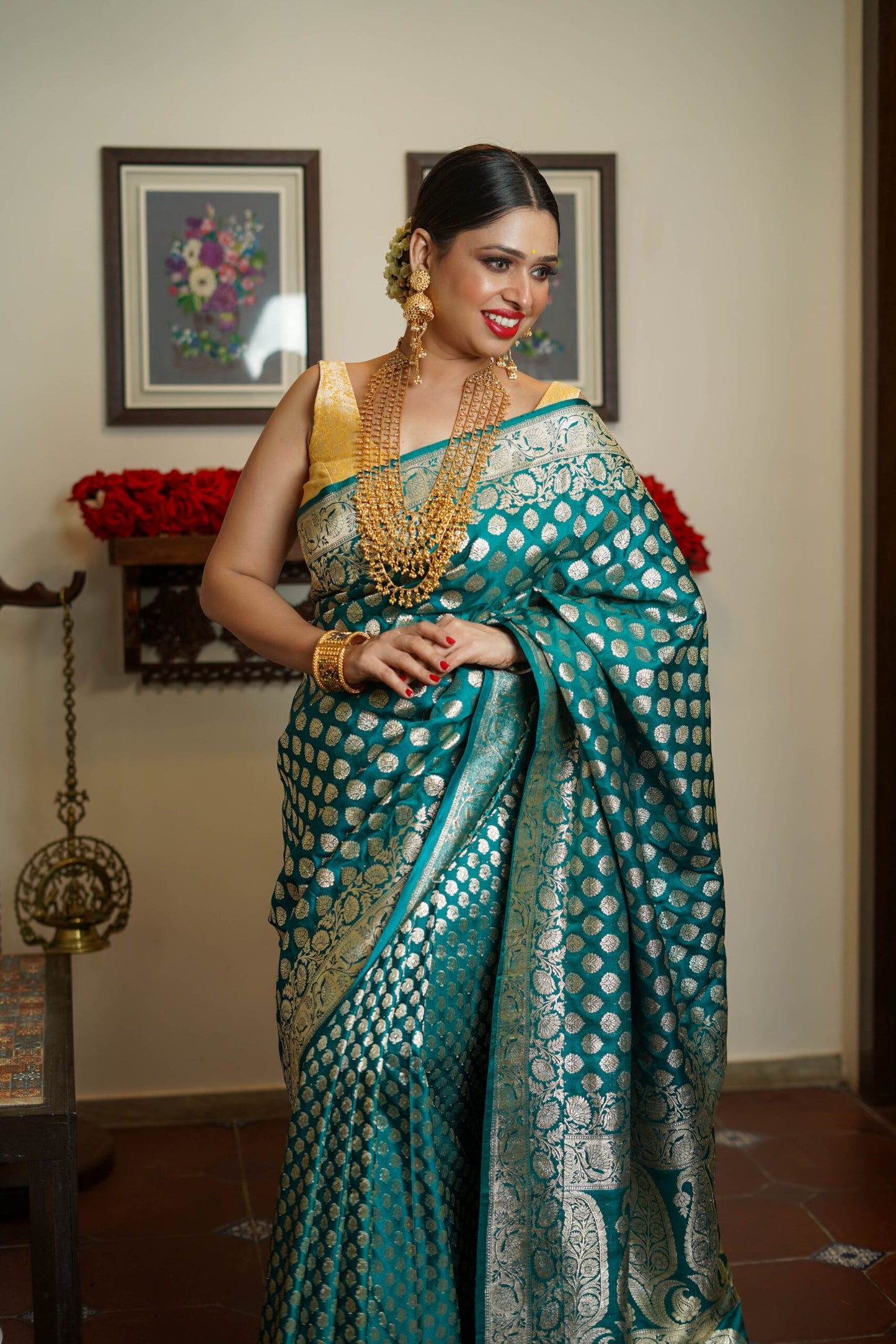 Rama Green Satin Silk Saree