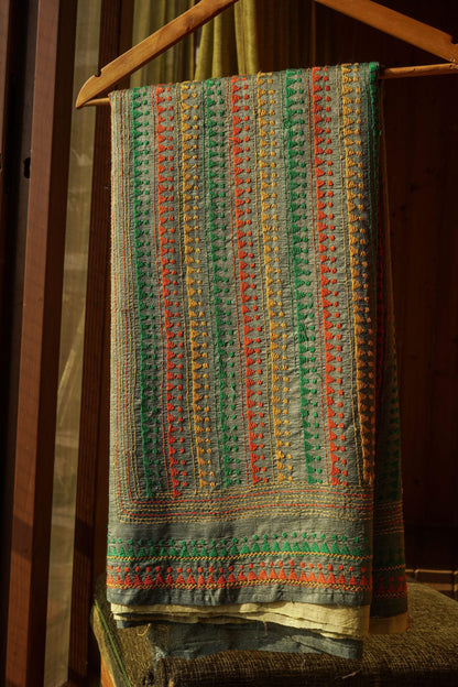 Grey and Pale Yellow Tussar Bishnupuri Silk Saree