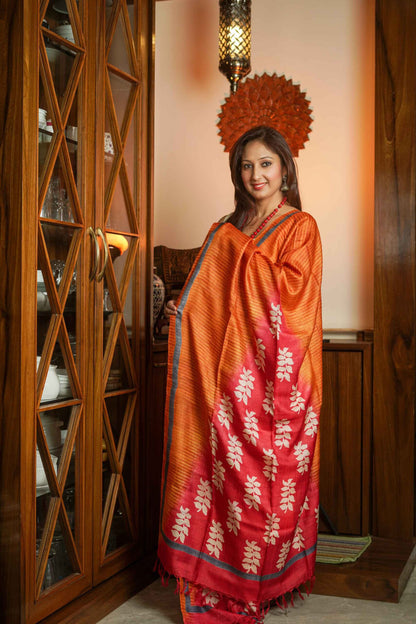 Saffron Tussar Silk Dupatta