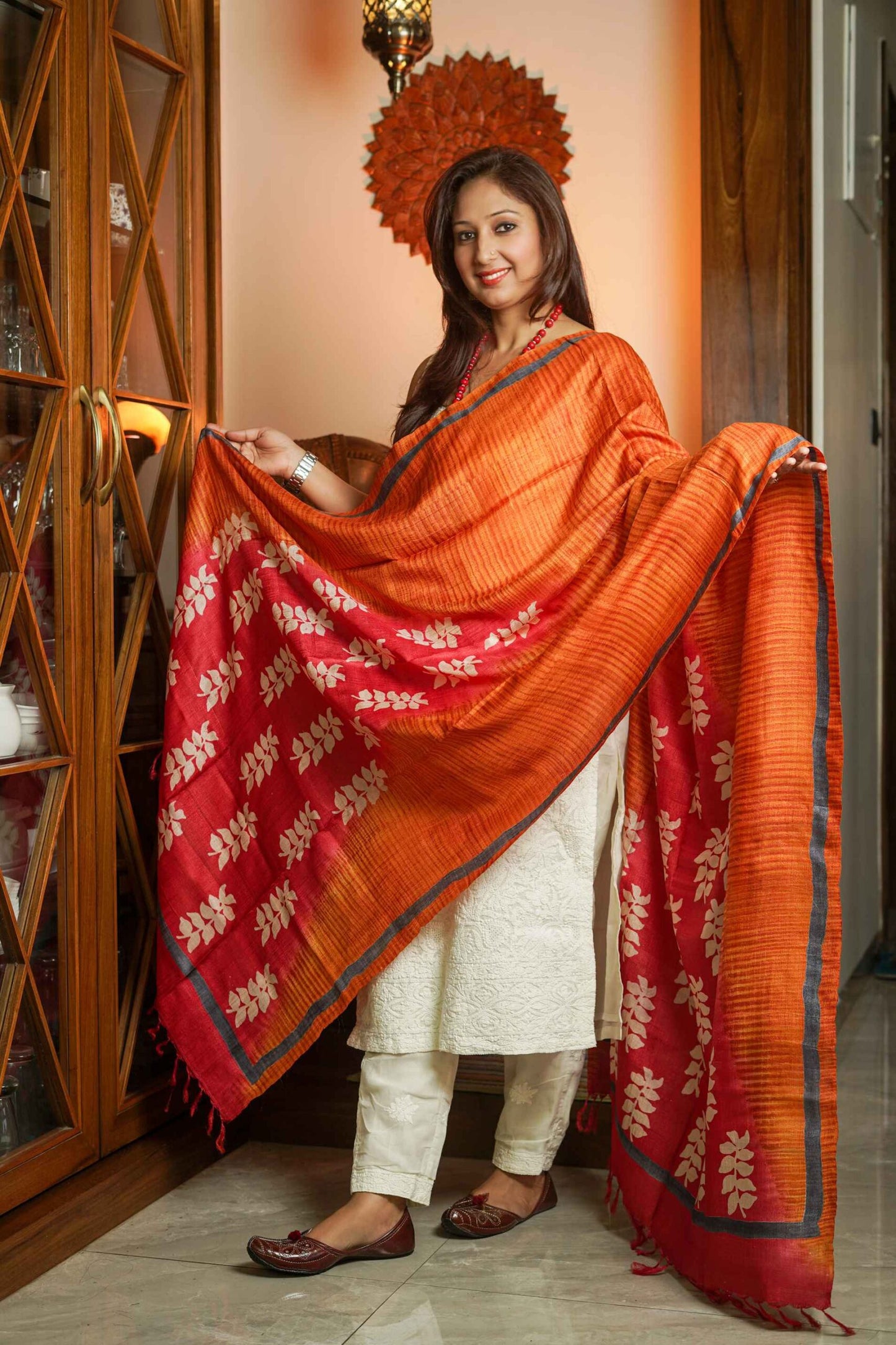 Saffron Tussar Silk Dupatta