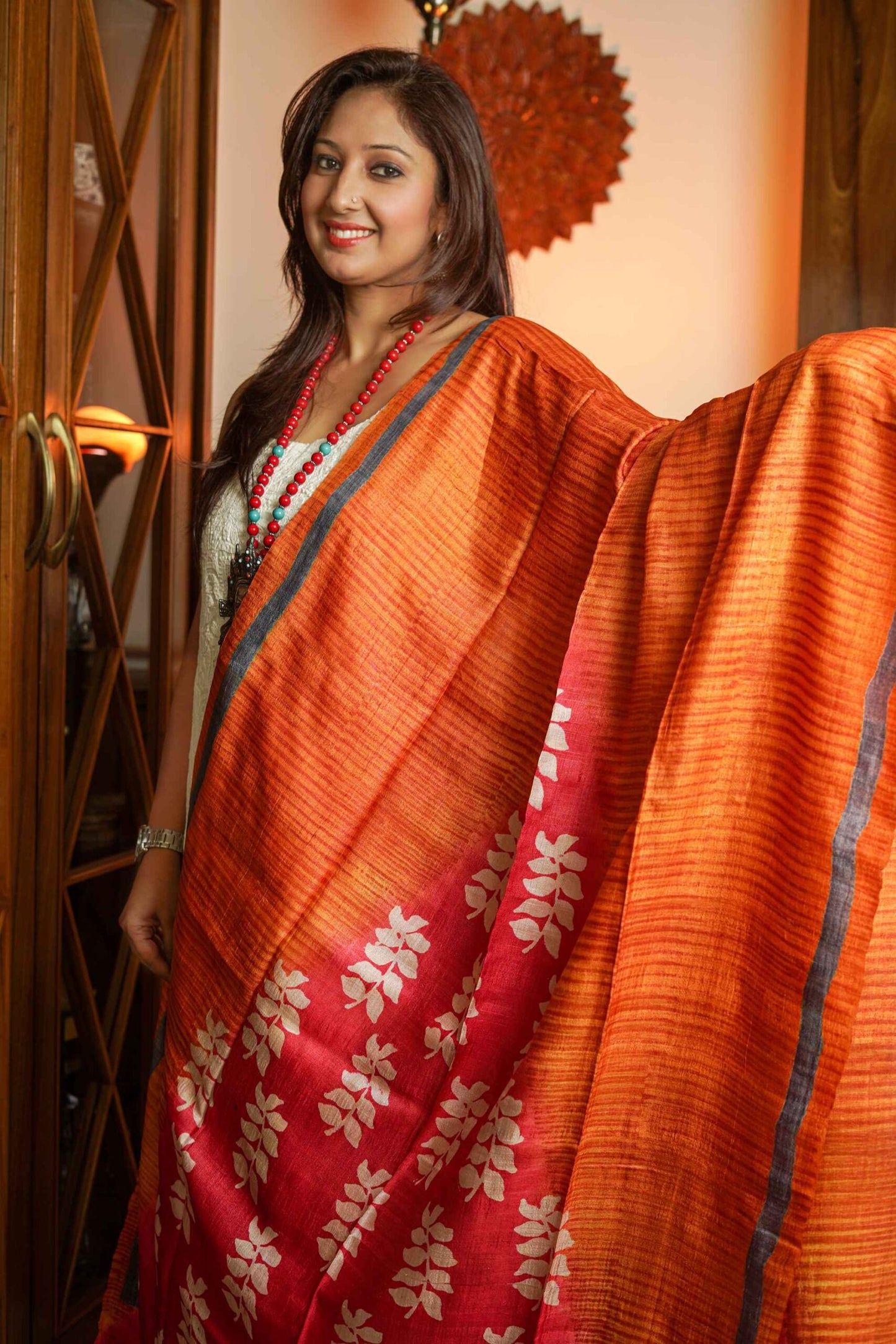 Saffron Tussar Silk Dupatta