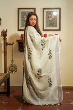 Load image into Gallery viewer, White &amp; Green Linen Cotton Dupatta
