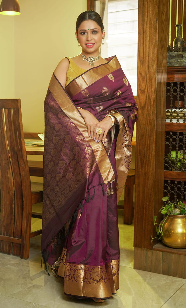 Magenta Gadwal Silk Saree