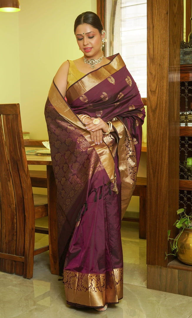 Magenta Gadwal Silk Saree