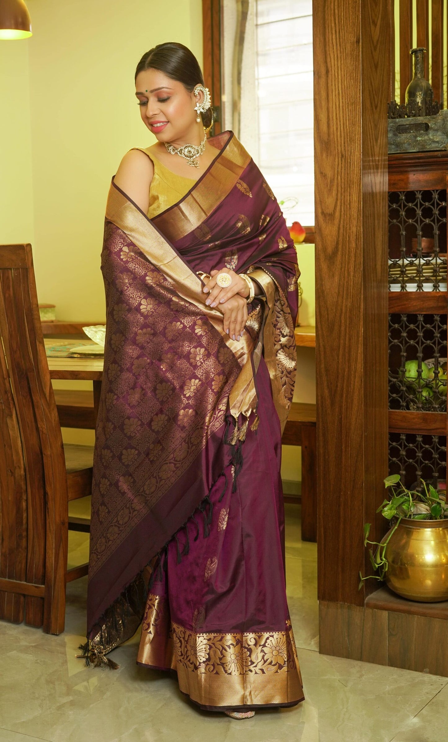 Magenta Gadwal Silk Saree