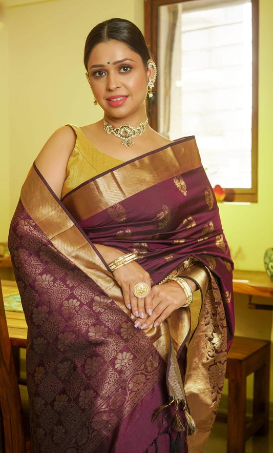 Magenta Gadwal Silk Saree