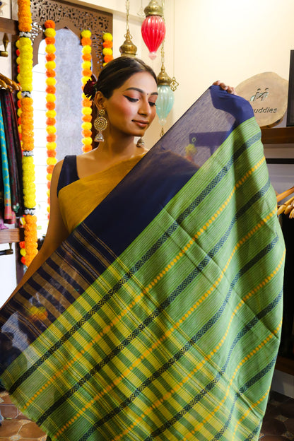 Green Soft Cotton Saree with Ganga Jamuna Border