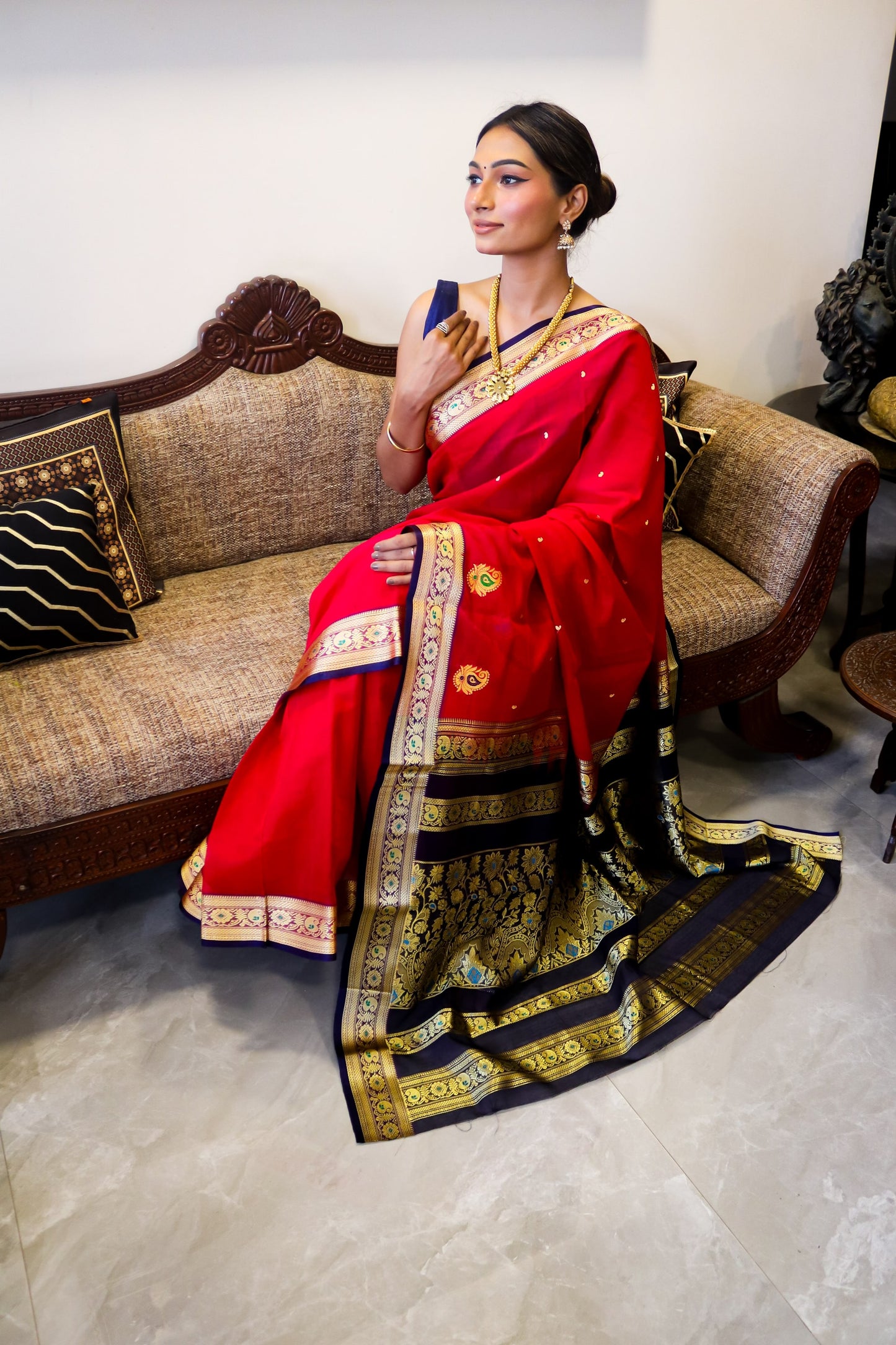 Reddish Pink and Purple Pure Soft Cotton Peshwai Saree