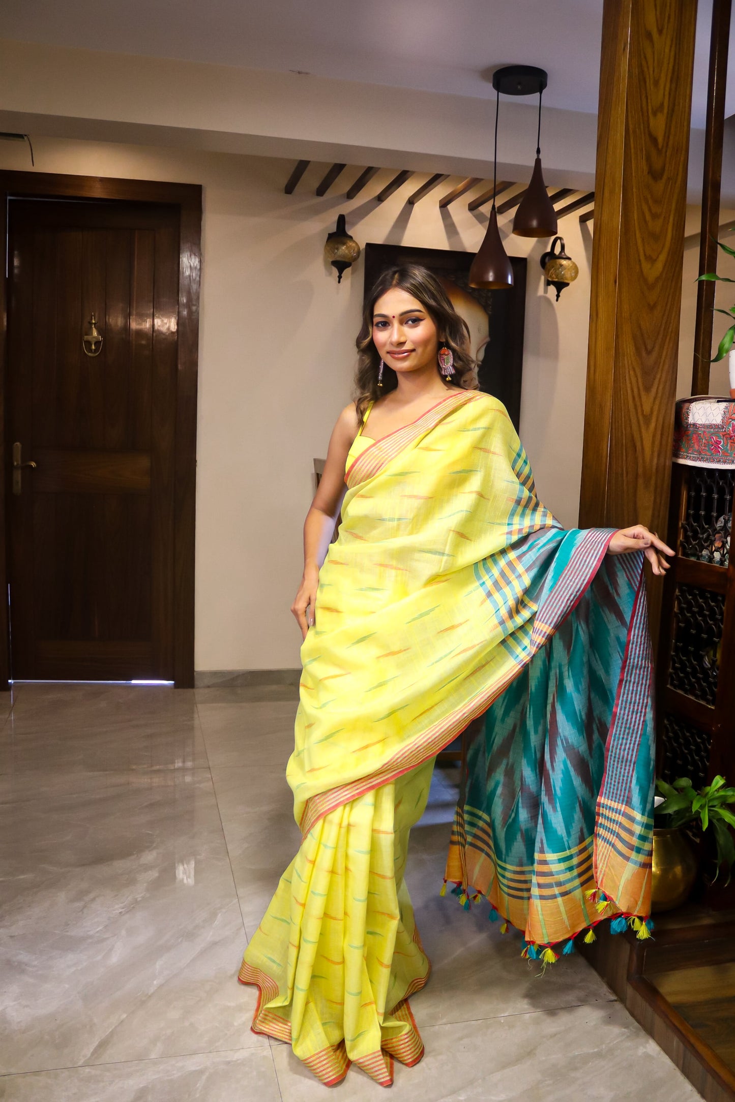 Cotton Linen Lemon Saree