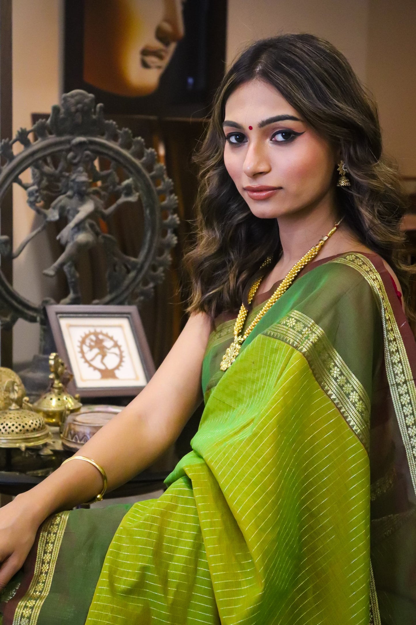 Green Handwoven Cotton Saree with Zari